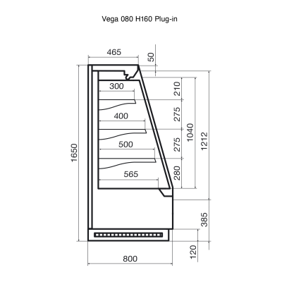 Витрина пристенная Dazzl Vega 080 H160 Plug-in 125 на сайте Белторгхолод