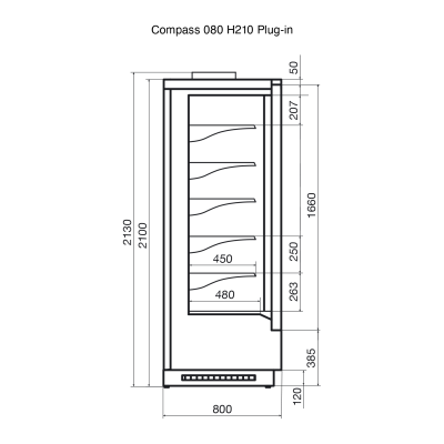 Витрина пристенная Dazzl Compass 080 H210 Plug-in 190 на сайте Белторгхолод