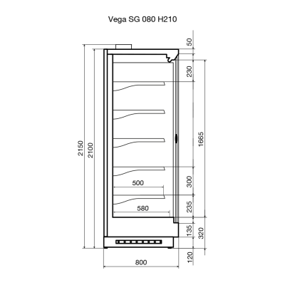 Витрина пристенная Dazzl Vega SG 080 H210 125 на сайте Белторгхолод