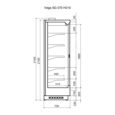Витрина пристенная Dazzl Vega SG 070 H210 250 на сайте Белторгхолод
