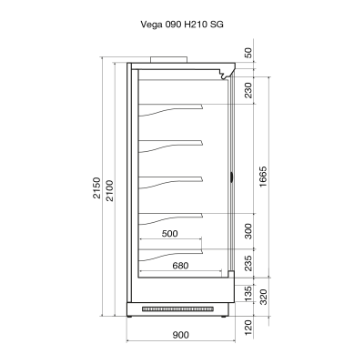 Витрина пристенная Dazzl Vega SG 090 H210 375 на сайте Белторгхолод