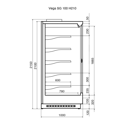 Витрина пристенная Dazzl Vega SG 100 H210 375 на сайте Белторгхолод