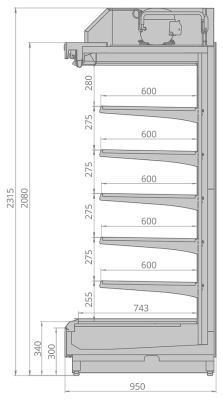 Витрина пристенная Brandford CRONOX 2080.950.375 на сайте Белторгхолод