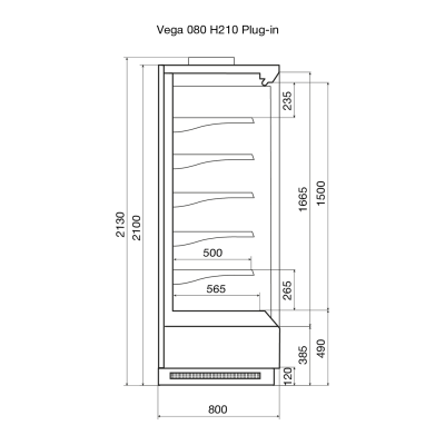 Витрина пристенная Dazzl Vega 080 H210 Plug-in 190 на сайте Белторгхолод