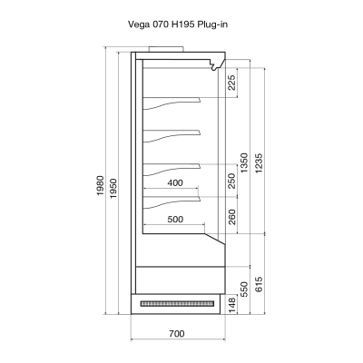 Витрина пристенная Dazzl Vega 070 H195 Plug-in 125 на сайте Белторгхолод