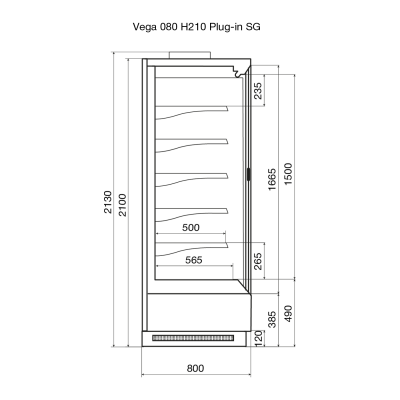 Витрина пристенная Dazzl Vega SG 080 H210 Plug-in 190 на сайте Белторгхолод