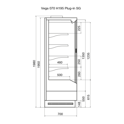 Витрина пристенная Dazzl Vega SG 070 H195 Plug-in 250 на сайте Белторгхолод