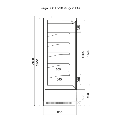 Витрина пристенная Dazzl Vega DG 080 H210 Plug-in 125 на сайте Белторгхолод