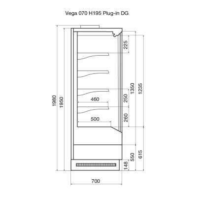Витрина пристенная Dazzl Vega DG 070 H195 Plug-in 100 на сайте Белторгхолод