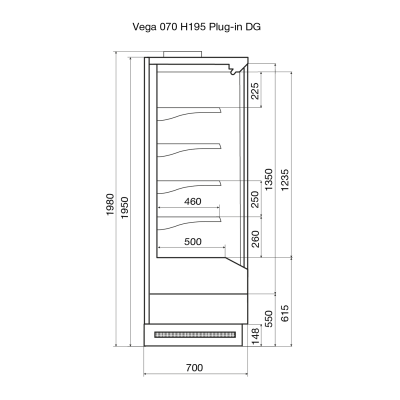 Витрина пристенная Dazzl Vega DG 070 H195 Plug-in 190 на сайте Белторгхолод