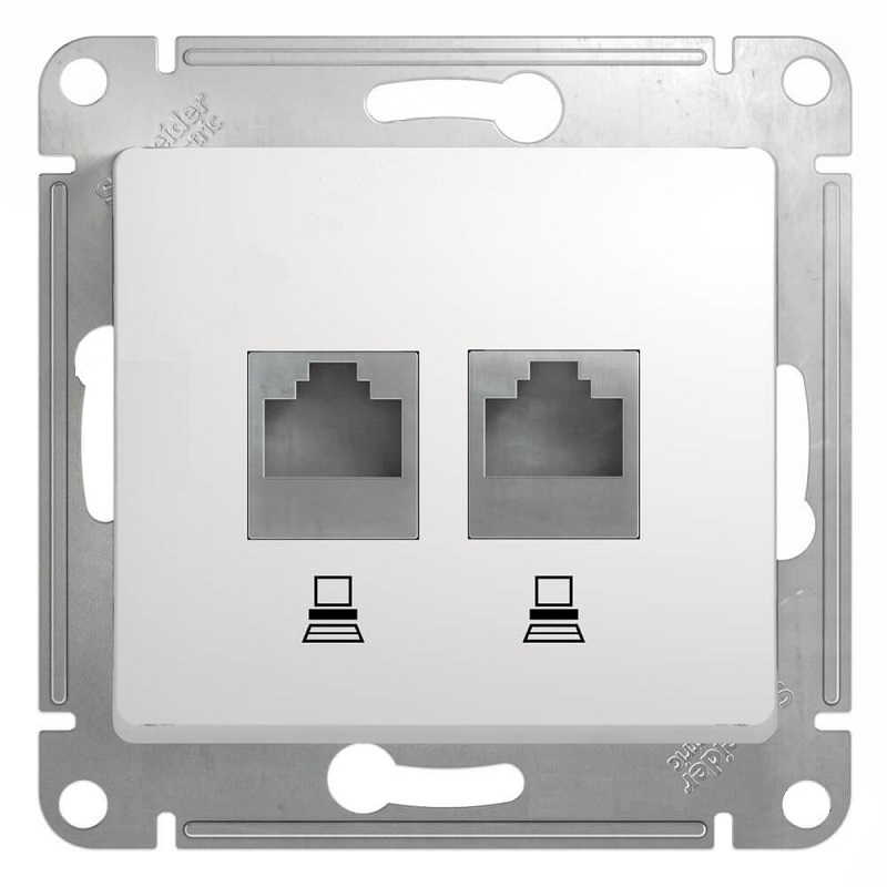GSL000185KK Розетка двойная (комп+комп) RJ45+ RJ45, кат.5е (белый) (10шт/уп), Ввезен из РФ