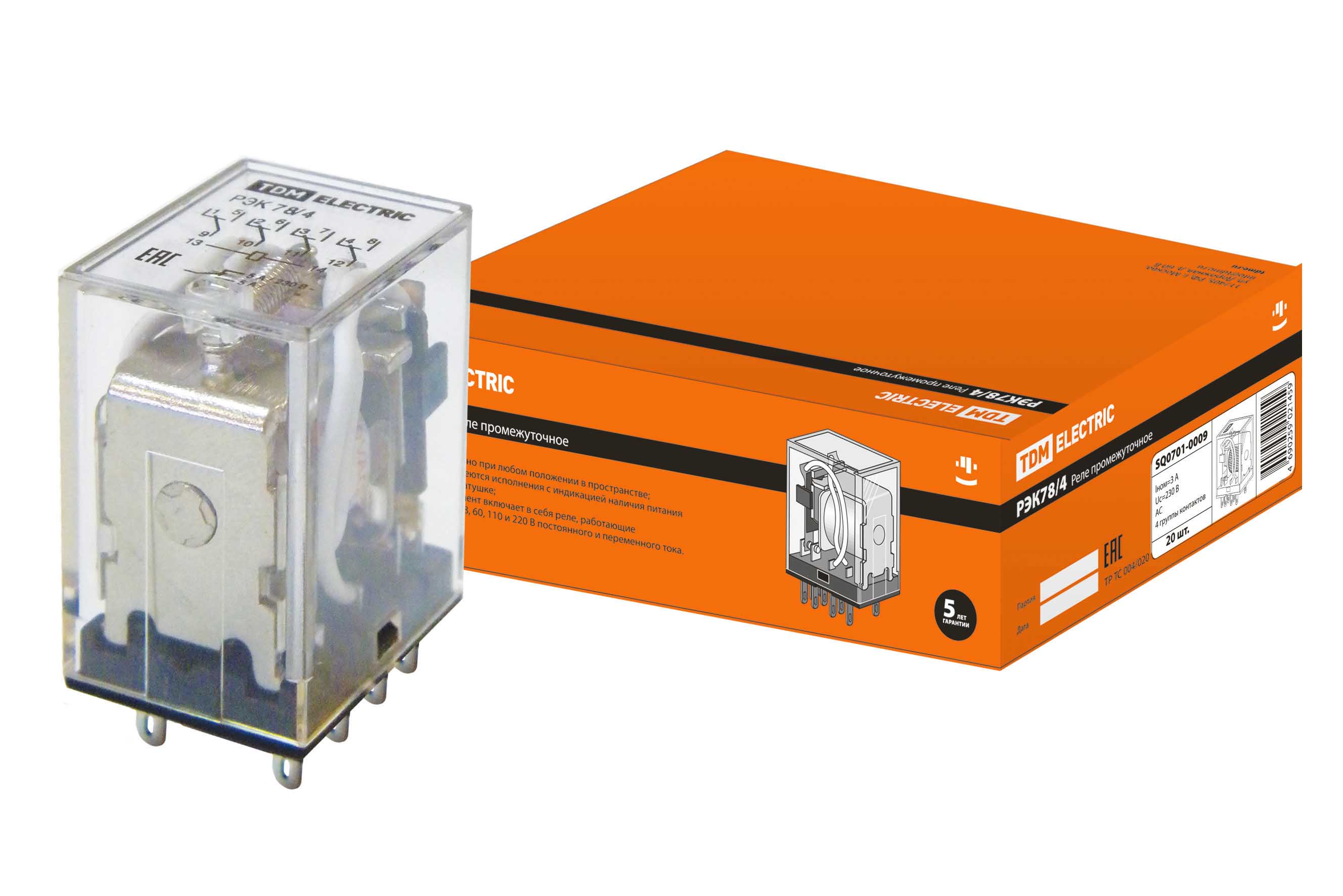 Реле РЭК-78/4 3А 230В АС TDM, Ввезен из РФ