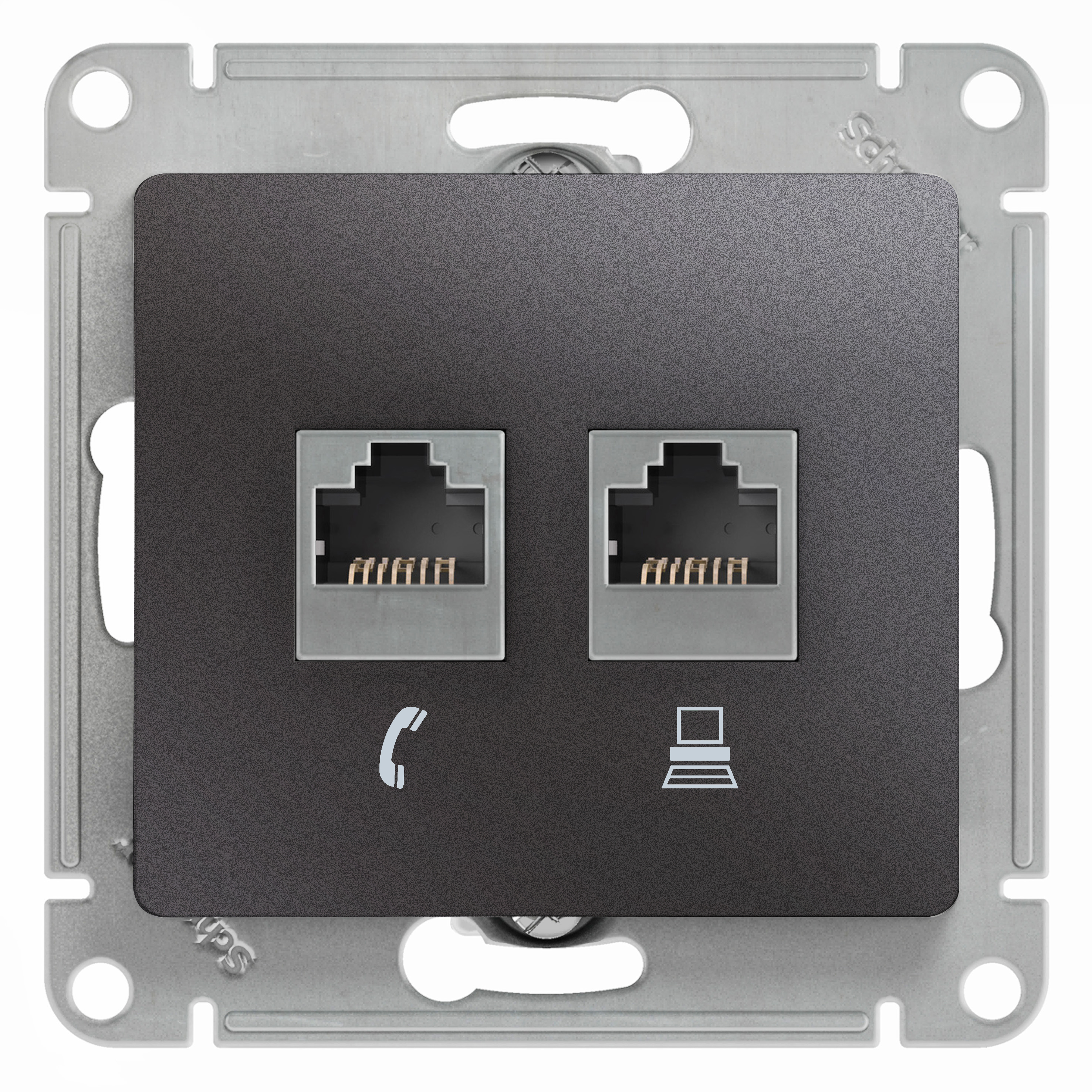 GSL001385 Розетка двойная (телеф+комп) RJ11+ RJ45, кат.5е (графит), Ввезен из РФ