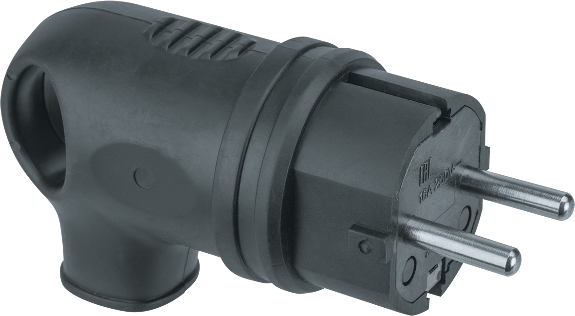 Вилка Navigator 61 367 NCA-PLR01-16A-E-IP44-BL угловая с/з каучук черная, Ввезен из РФ