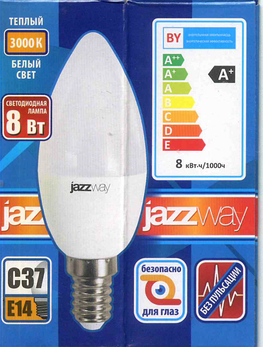 .5028470 Лампа светодиодная  PLED-LX C37 8w E14 3000K Jazzway, Ввезен из РФ. Код ОКРБ 007-2012: 27.40.15