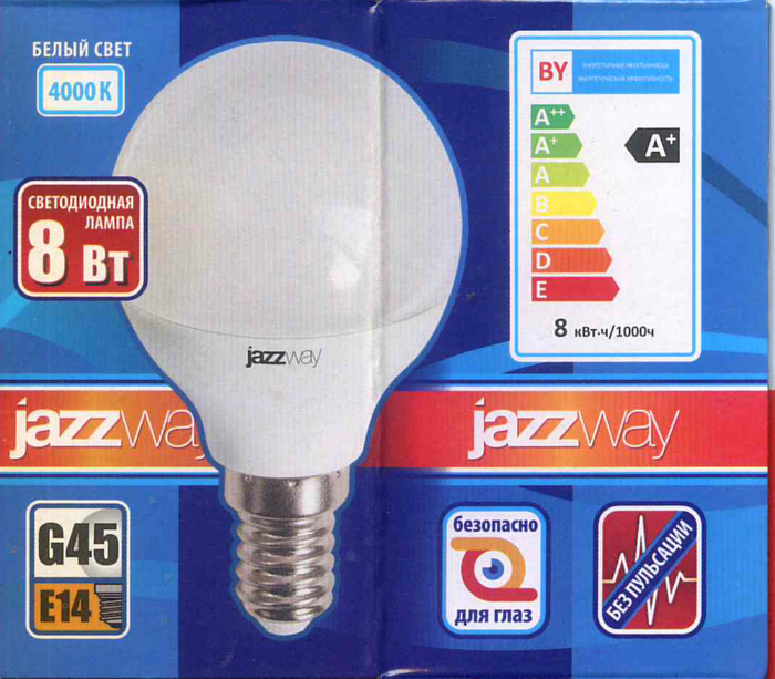.5025295 Лампа светодиодная  PLED-LX G45 8w E14 4000K Jazzway, Ввезен из РФ. Код ОКРБ 007-2012: 27.40.15