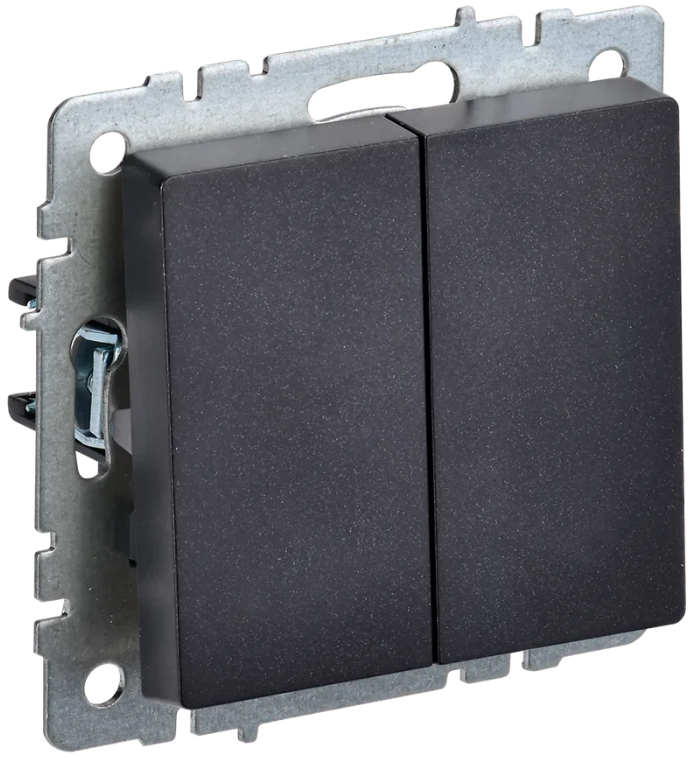BRITE выключатель 2-кл. прох. 10А ВС10-2-6-БрЧ черн. IEK, BR-V22-0-10-K02,  Ввезен из РФ. Код ОКРБ 007-2012: 27.33.11