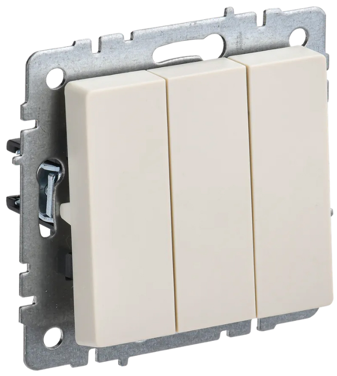 BRITE выключатель 3-кл. 10А ВС10-3-0-БрКр беж. IEK, BR-V30-0-10-K10,  Ввезен из РФ. Код ОКРБ 007-2012: 27.33.11