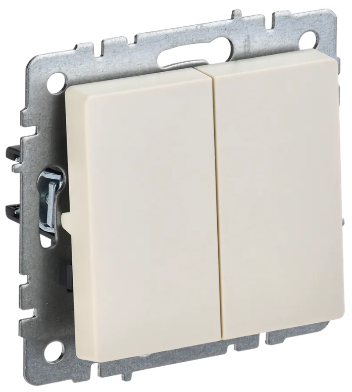 BRITE выключатель 2-кл. прох. 10А ВС10-2-6-БрКр беж. IEK, BR-V22-0-10-K10,  Ввезен из РФ. Код ОКРБ 007-2012: 27.33.11
