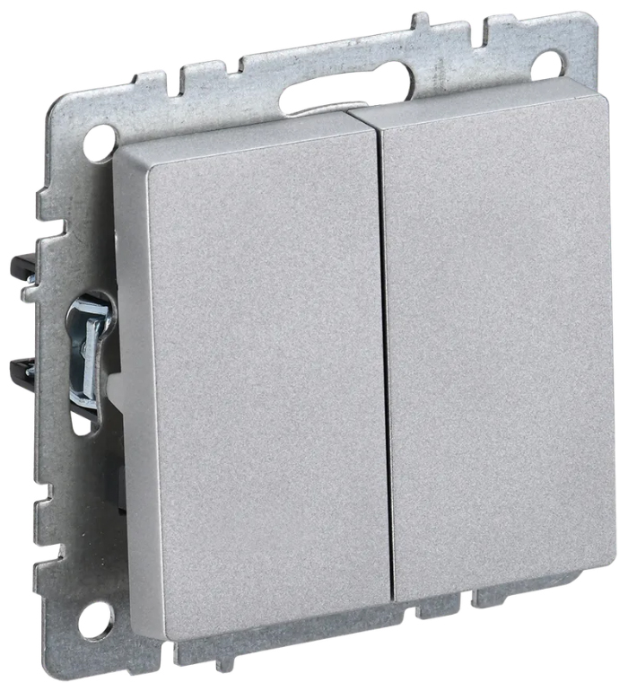BRITE выключатель 2-кл. прох. 10А ВС10-2-6-БрА алюм. IEK, BR-V22-0-10-K47,  Ввезен из РФ. Код ОКРБ 007-2012: 27.33.11