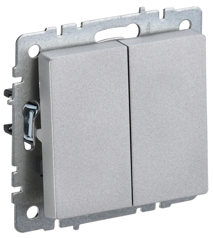 BRITE Выключатель 2-клавишный 10А ВС10-2-0-БрА алюминий IEK, BR-V20-0-10-K47, Ввезен из РФ