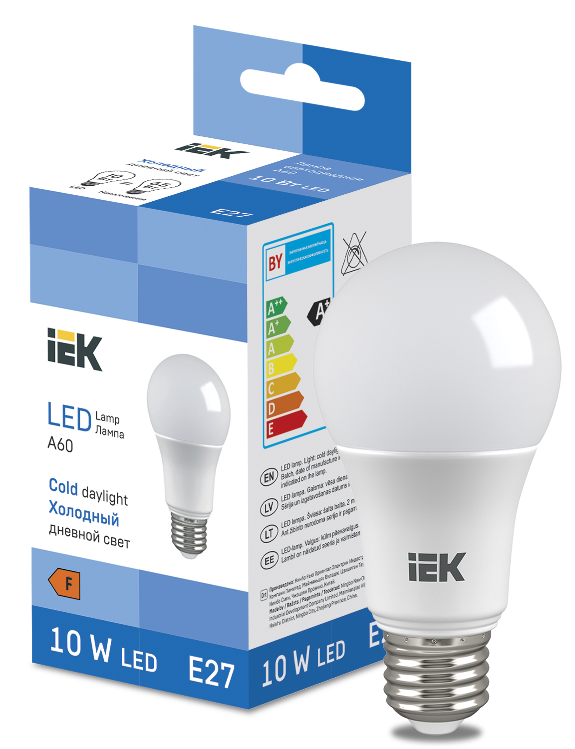 53408 Лампа LED 10W Bulb A60 950lm 6500K E27 IEK, Ввезен из РФ. Код ОКРБ 007-2012: 27.40.15