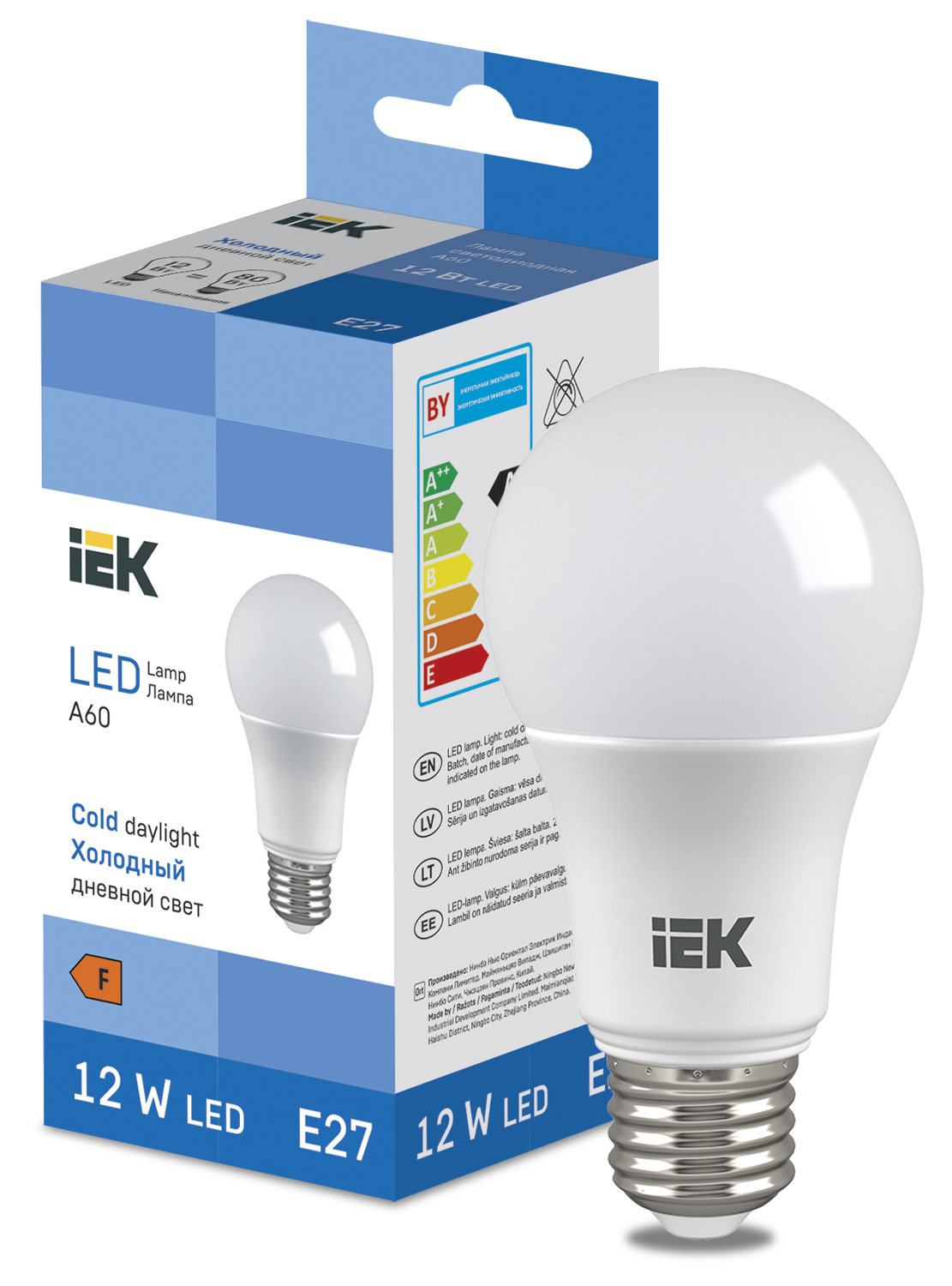 53491 Лампа LED 12W Bulb A60 1140lm 6500K E27 IEK, Ввезен из РФ. Код ОКРБ 007-2012: 27.40.15