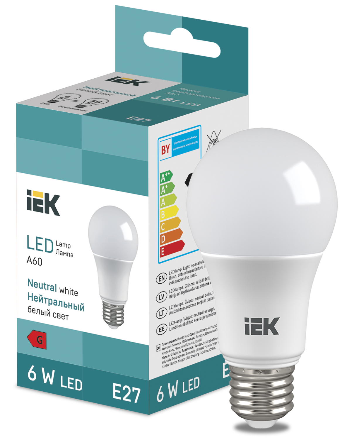 53194 Лампа LED 6W Bulb A60 510lm 4000K E27 IEK, Ввезен из РФ. Код ОКРБ 007-2012: 27.40.15