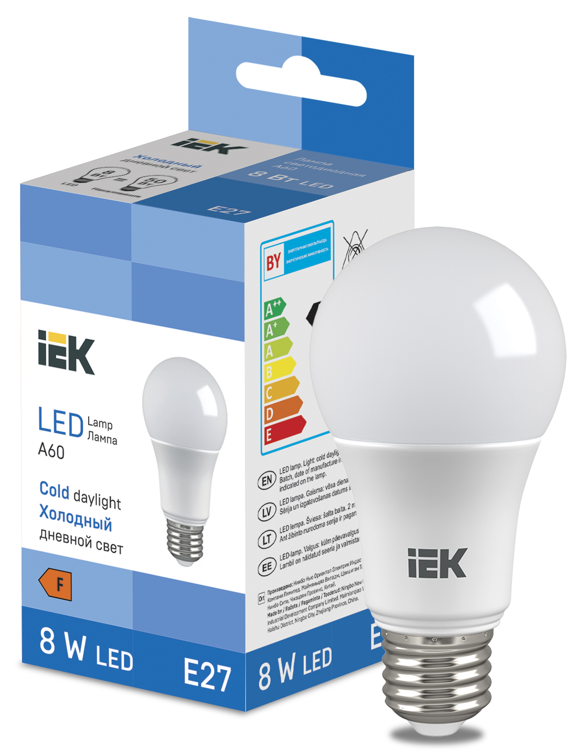 53316 Лампа LED 8W Bulb A60 710lm 6500K E27 IEK, Ввезен из РФ. Код ОКРБ 007-2012: 27.40.15