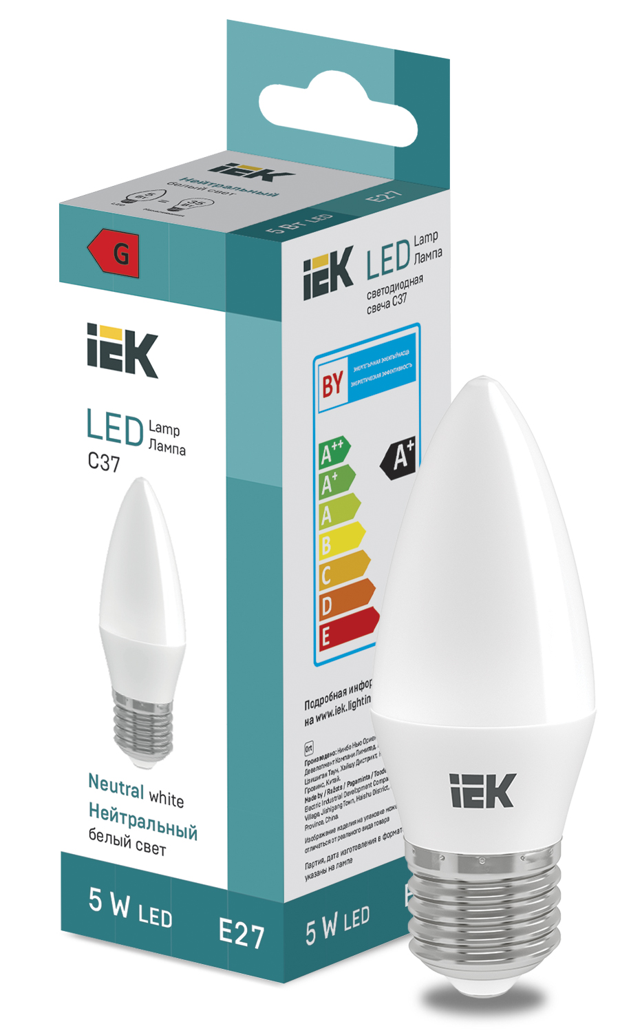 53798 Лампа LED 5W Candle C37 400lm 4000K E27 IEK, Ввезен из РФ. Код ОКРБ 007-2012: 27.40.15