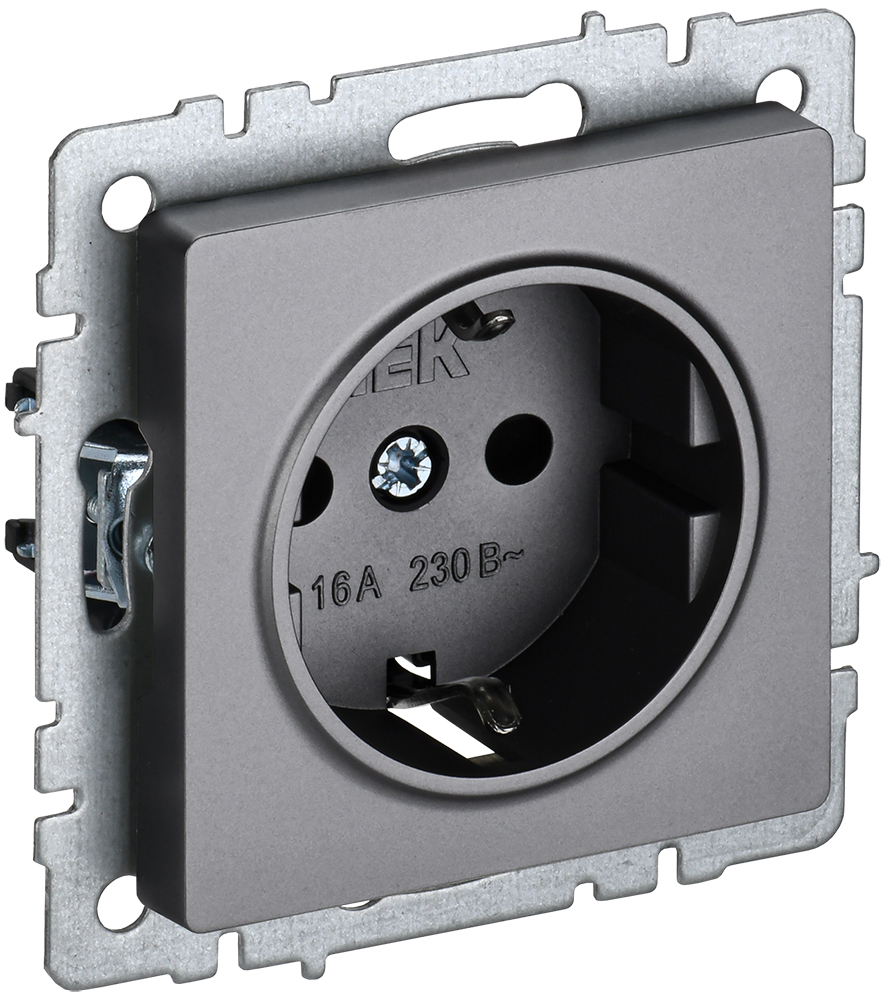 BRITE Розетка РС11-1-0-БрС 16А с заземл. без защ. шторки сталь IEK BR-R11-16-K46, Ввезен из РФ
