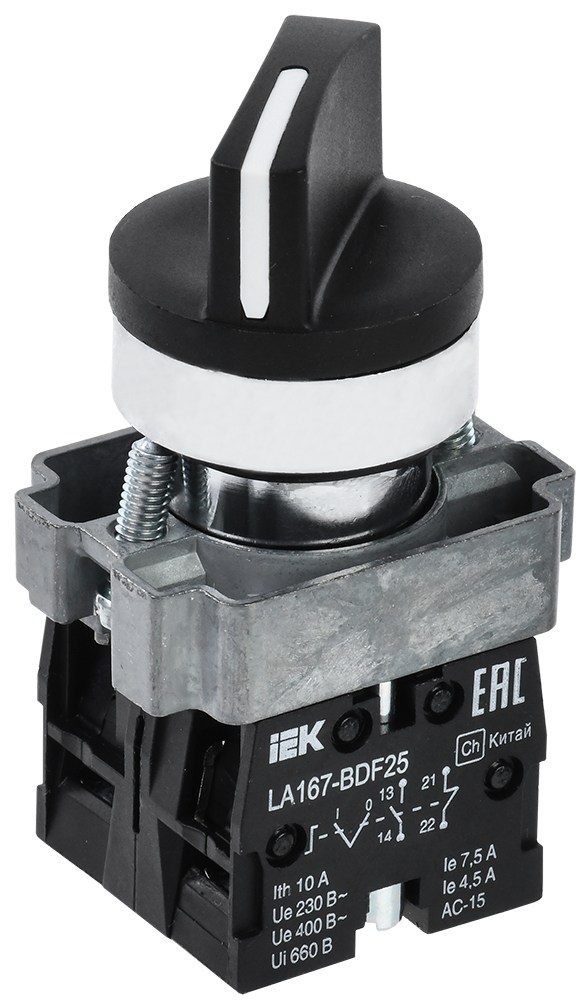 Переключатель LA167-BDF25 2 полож. 1NO+1NC черный IEK