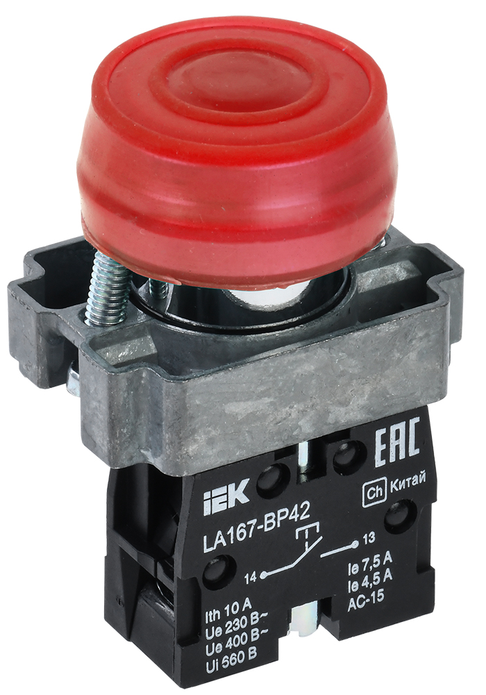 Кнопка LA167-BP42 d=22мм 1NC красная IEK