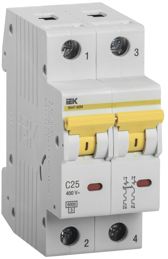 Авт. выкл. ВА47-60 2Р 25А 6кА х-ка С, MVA41-2-025-C, ИЭК, Ввезен из Китая