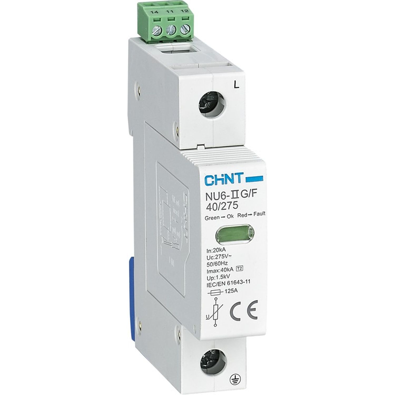 Ограничитель импульсных перенапряжений NU6-IIG 1Р In=15kA Uc=440B Im=40kA (R) (CHINT),арт.252494,
