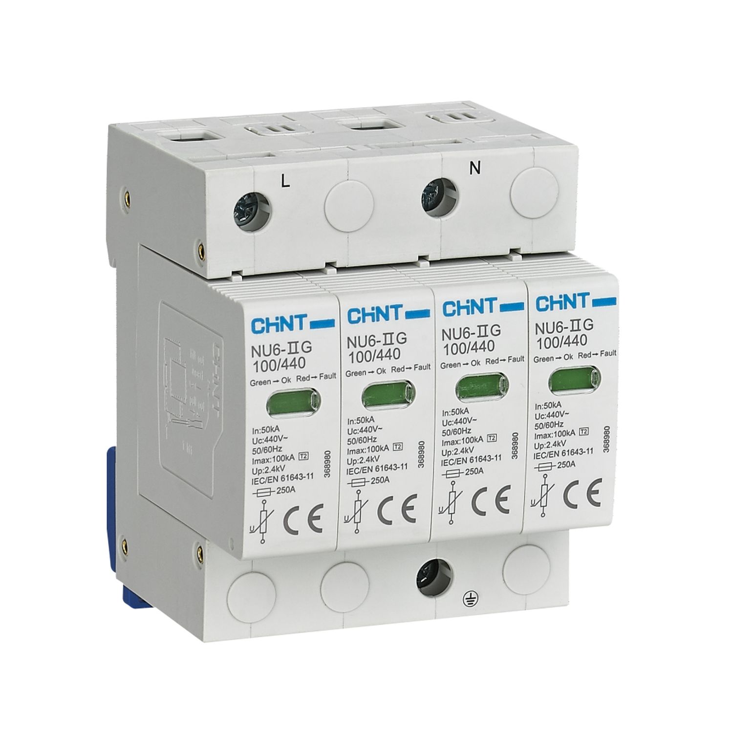 Ограничитель имп. перенапр. NU6-IIG 4P In=25кА Uc=440B Im=65кА (R)