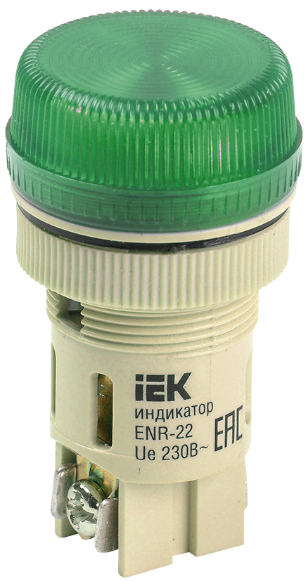 Лампа ENR-22 сигнальная d22мм зеленый неон/240В цилиндр IEK