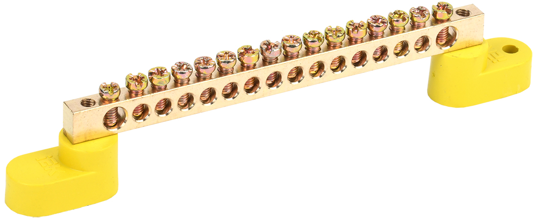 Шина PE "земля" на двух угловых изол ШНИ-6х9-16-У2-Ж IEK