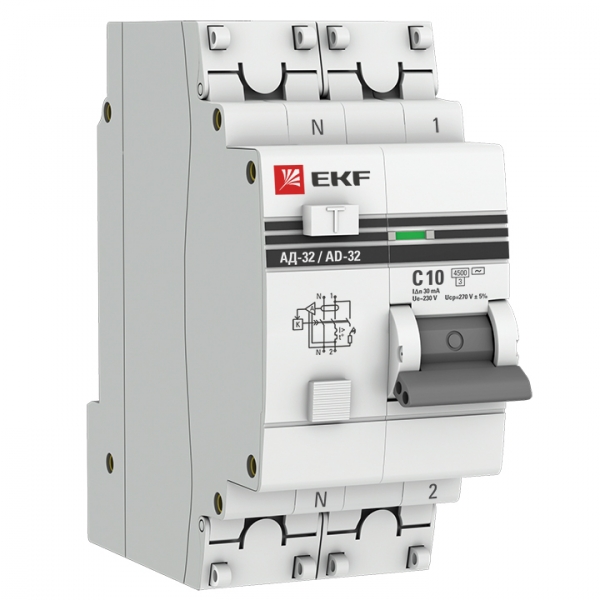 АД-32 1P+N 10А (С) 30мА тип (АС) эл. 4,5кА EKF PROxima, DA32-10-30-pro, Ввезен из РФ