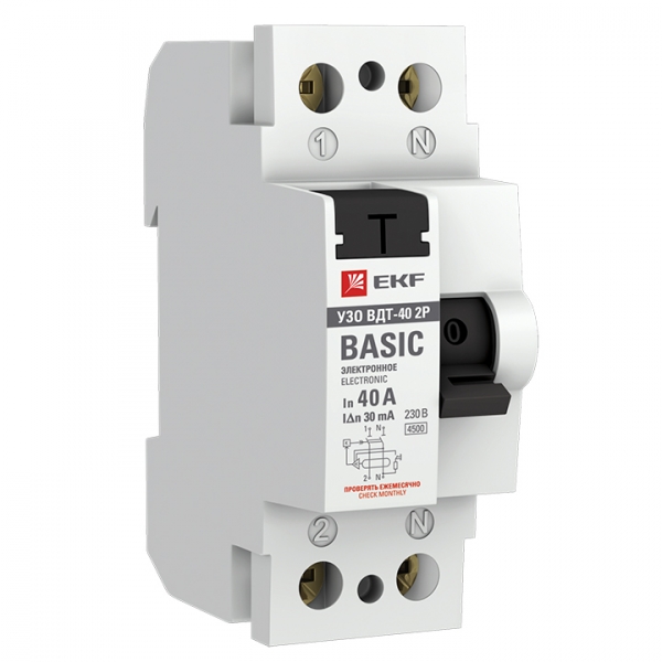 УЗО 2P 40А 30мА тип АС эл. Basic, elcb-2-40-30e-sim, Ввезен из РФ