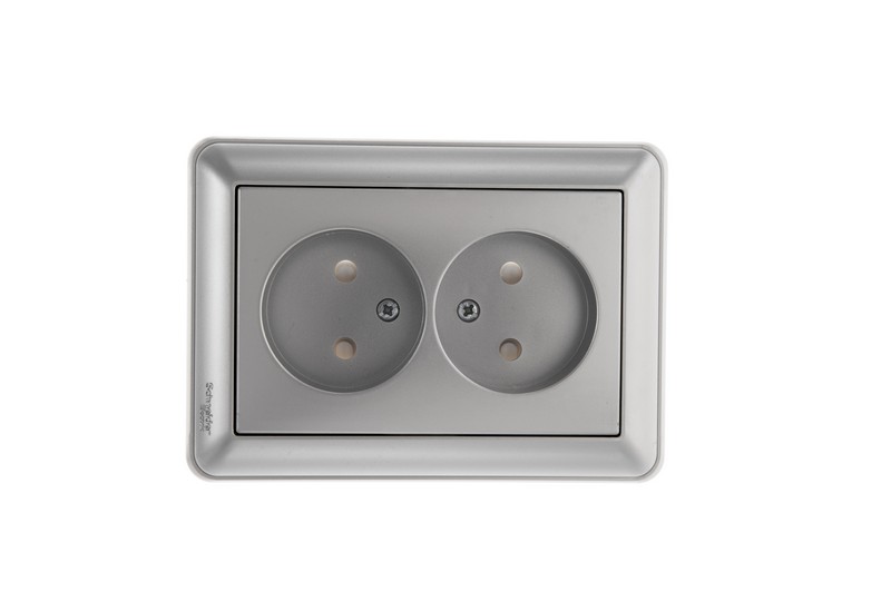 W59 Розетка 2-я с/у без/з з/шт 16А (мат.хром, с рамкой)(6шт) RS16-254-58,