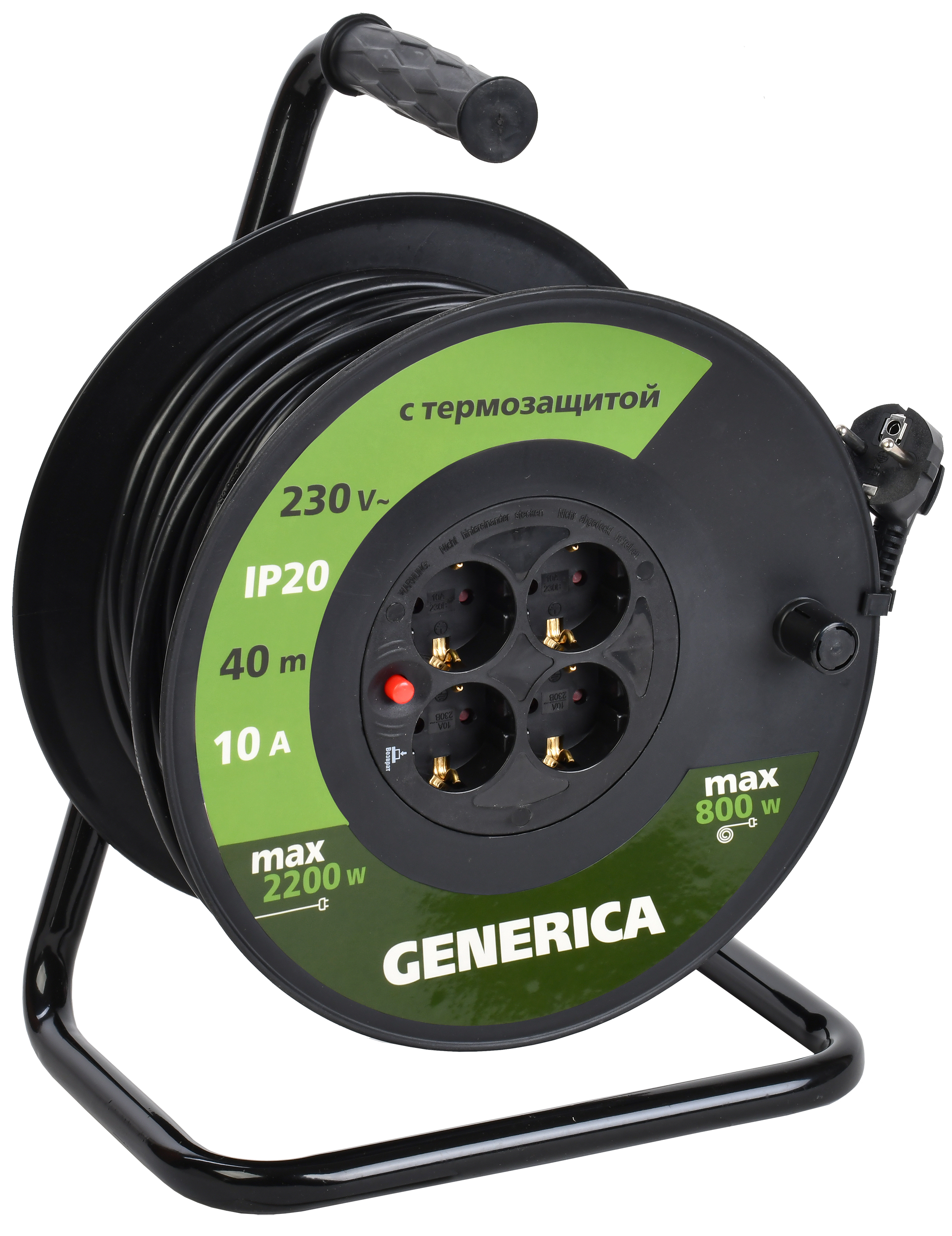 Катушка УК40 с т/з 4 места 2P+PE/40м 3х1,0мм2 GENERICA
