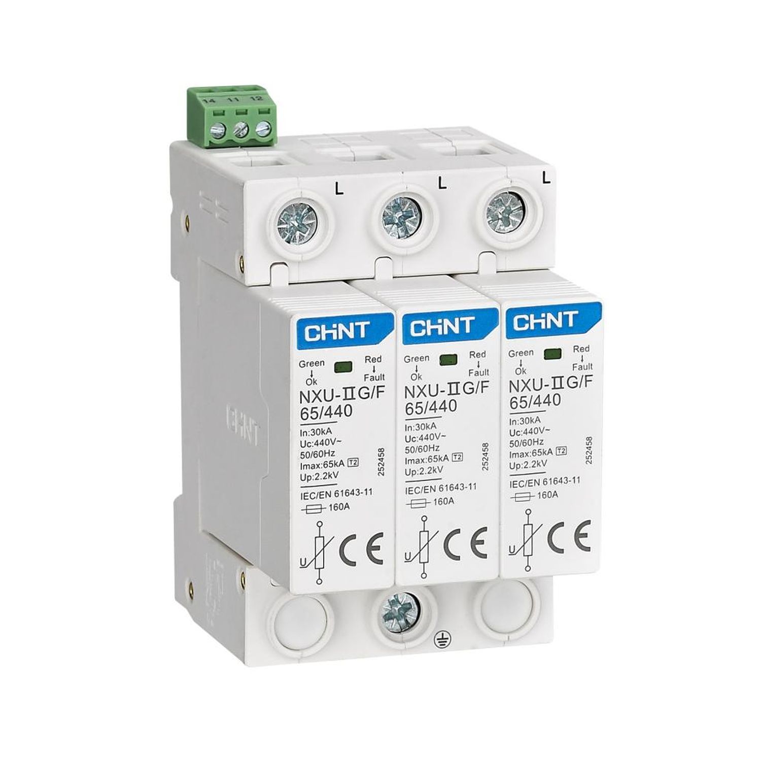 Ограничитель импульсных перенапряжений NXU-IIG/F 3P In=25kA Uc=440B Im=65kA (R)(CHINT),арт.252458,