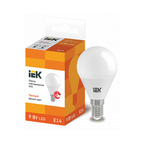 Лампа LED G45 шар 9Вт 230В 3000К E14 IEK