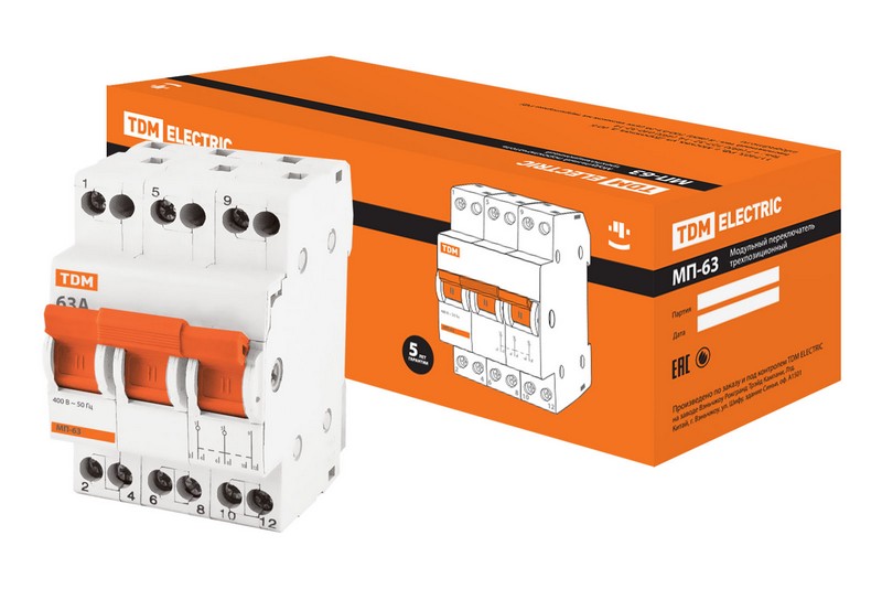 Модульный переключатель трехпозиционный МП-63 3P 63А TDM
, SQ0224-0027
, Ввезен из  РФ