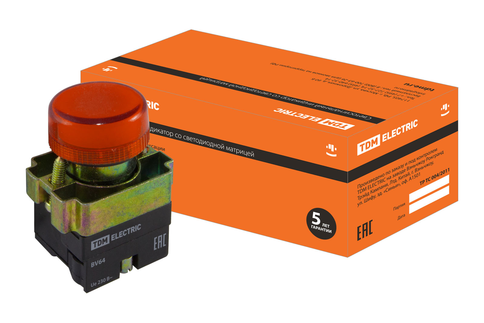 Лампа BV-64 (LED) матрица d22мм красный ТДМ SQ0702-0046, Ввезен из РФ