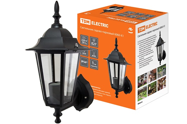 Светильник 6060-01 садово-парковый 
шестигранник, 60Вт, вверх, черный TDM, Ввезен из РФ